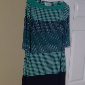 Women green blue shift dress 14